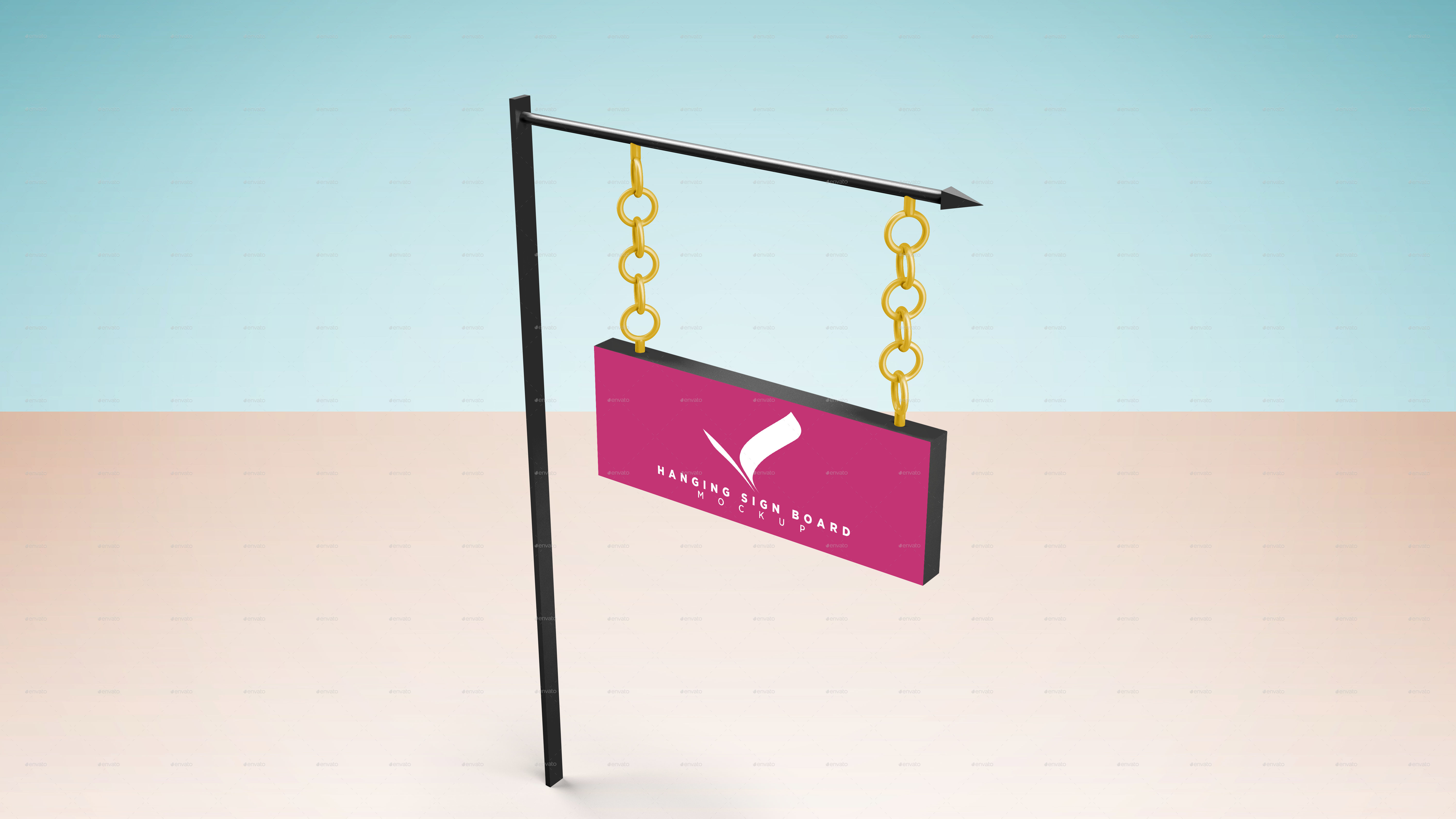 Hanging Wall Sign Board Mockup V2, Graphics GraphicRiver